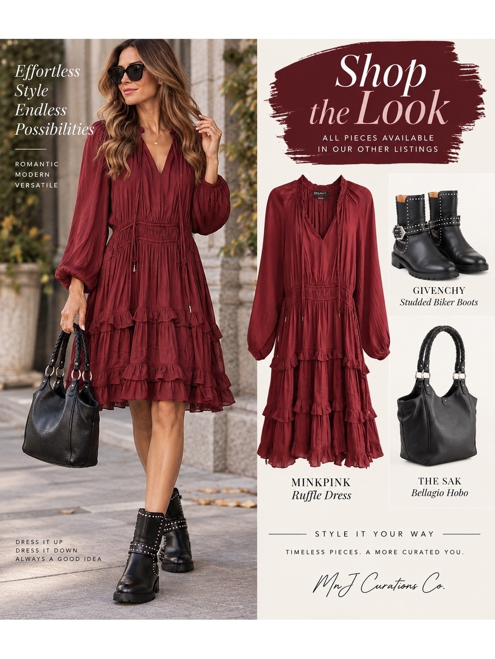MINKPINK Elvina Ruffle Tiered Mini Dress Wine Burgundy Medium